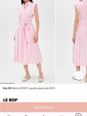 Le Bop/Shopbop Rose Pink & White Striped Sleeveless Shirt Midi Dress, Size Large